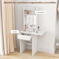 HOMCOM Tocador de Maquillaje con Luces LED de Color Ajustable y Espejo Tocador con Lateral Abatible Cajón Compartimentos Abiertos para Espacios Pequeños Blanco - details 5