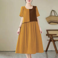 ZANZEA Vestido Midi De Manga Corta Para Mujer Estilo Retro Patchwork Largo Cuello En V Vestido Casual De Verano Sin Ajuste - details 2