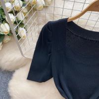 Vestido De Punto REALEFT Vintage De Verano Para Mujer Con Mangas Escaleras Estilo Casual Cuello Cuadrado Ajustado Hasta La Cintura - details 9
