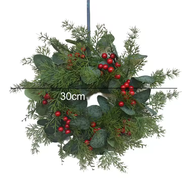 Corona Navideña De 30CM Para Colgar En Puertas Decoración De Casa Y Fiestas Estilo Rustico Hecha De Rattan Material Plástico - 1
