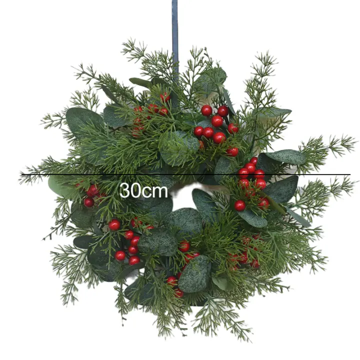 Corona Navideña De 30CM Para Colgar En Puertas Decoración De Casa Y Fiestas Estilo Rustico Hecha De Rattan Material Plástico - 1
