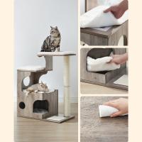 Rascador para gatos vintage de 88 cm con cueva y 3 camas, árbol de mdf con chapa de madera, poste de sisal y piel de imitación lavable - details 3