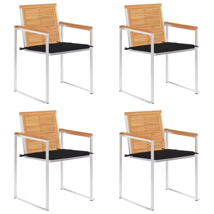 vidaXL Sillas de jardín 4 unidades con cojines madera maciza teca - 1