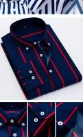 Camisa Larga Manga Para Hombre En Blanco Y Azul Estilo Slim Fit Con Rayas No Hierro Moda Coreana Casual Negocios - details 13