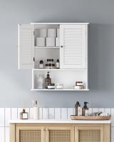 Armario colgante de baño con puertas de persiana, estante ajustable y compartimento abierto, gris ahumado, blanco - 20x60x70 cm - details 3