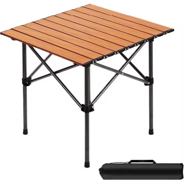 Mesa Plegable Portatil Engrosado, Para Camping, Picnic, Playa, Jardin, Terraza De Metal Esmaltado Con Efecto Madera, 51x50x50cm - 1