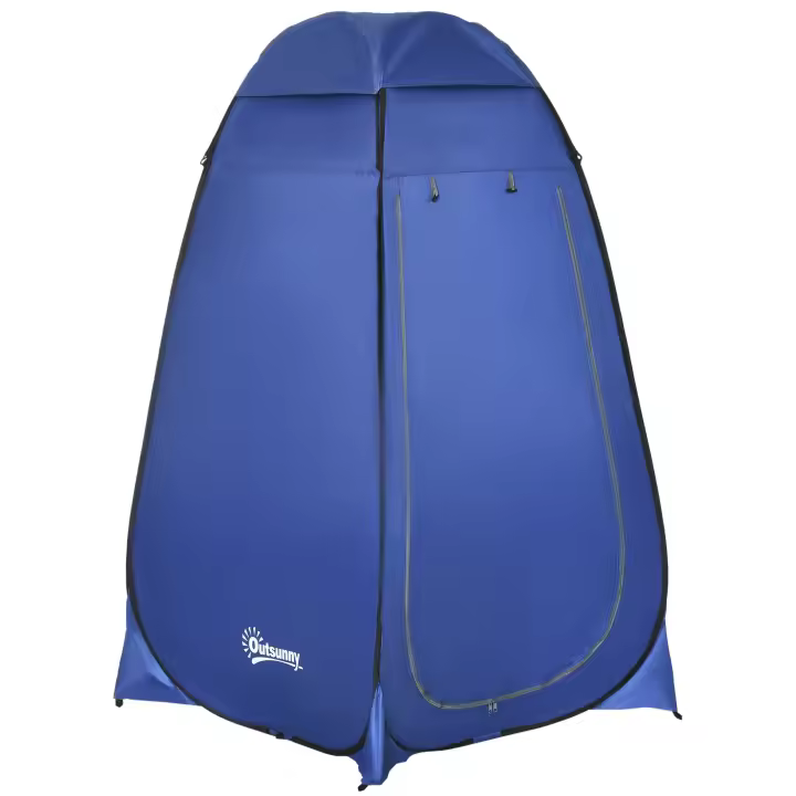 Outsunny Tienda de campaña desplegable para inodoro, tienda de campaña móvil con ducha, tienda de campaña omkleed con vacío interno, cabina de ducha, cabina de ducha, impermeable, poliéster, azul donker, 120 x 120 x 190 cm - 1