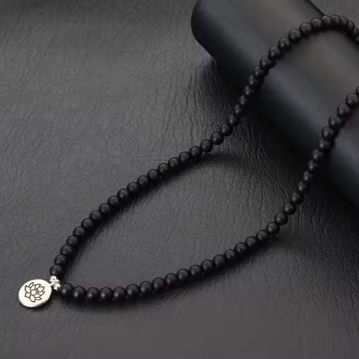 Collar De Piedra Natural Para Hombre 20 Pulgadas Corto Con Flor De Loto Budha Meditación Accesorios Hiphop Rock Regalo Para Él - 1