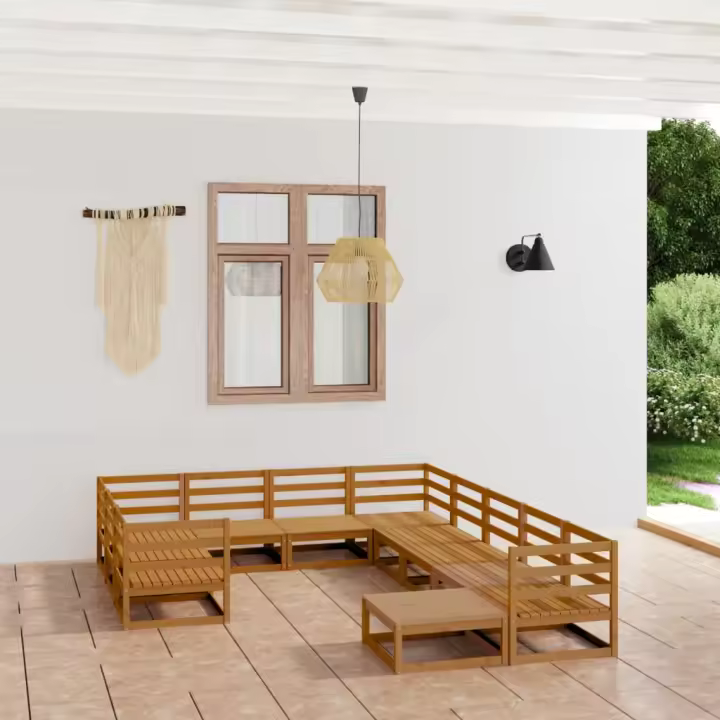 vidaXL Juego de muebles de jardín 11 piezas madera maciza de pino - 1