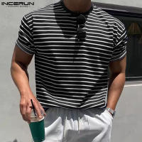 Camiseta Casual Para Hombre INCERUN Estilo Simple Con Rayas Cuello Redondo Manga Corta Suave Transpirable Talla S-5XL - details 4