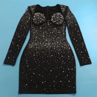 Vestido Bodycon Elegante Para Fiesta Cumpleaños Con Rhinestones Y Diamantes Mujer V-Neck Manga Larga Club Noche Navidad Polyester Spandex - details 3
