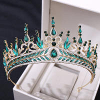 Diadema De Boda Lujo Cristal Incrustado Roja Barroca Corona Grande Accesorios Para El Cabello Para Novia Hecho De Metal - details 5