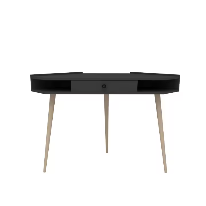 Escritorio Wellhome 85,2x130,8x55 Antracita - Tablero de Aglomerado Rechapado en Melamina - Madera de Haya Barnizada - Escritorios de Oficina en Casa - 1