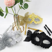 Máscara De Halloween Para Mujer Con Palillo Para Sostener Disfraz De Carnevale Mitad De La Cara Para Fiestas Nocturnas Y Cosplay - details 2