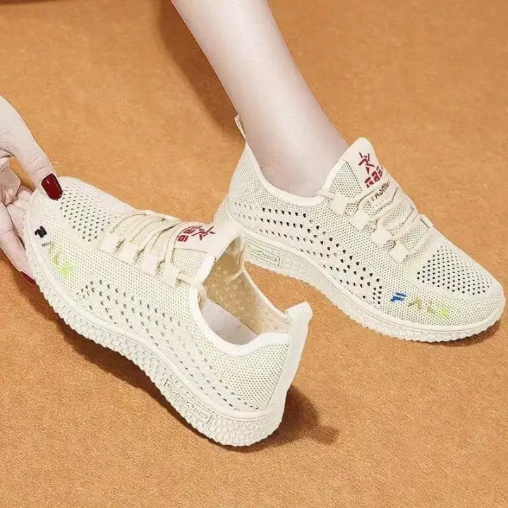 Zapatos Planos Para Mujer Estilo Coreano Nuevos De Verano 2024 Color Sólido Transpirables Talla 35-41 Deporte Casual Con Cordones Mesh Y Suela De Goma - 1