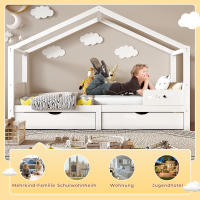 Cama Infantil con Doble Cajón, Cama Anticaída Base Estable de Listones, Madera de Pino Certificado Ambiental Cama Infantil 90x200 cm, Sin Colchón Blanco - details 1