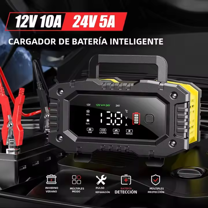 Cargador Automático Inteligente De Batería 12V/20A 24V/10A Maintener Para Coche Y Motocicleta Con Pantalla LCD AGM Y Ácido Plomo - 1
