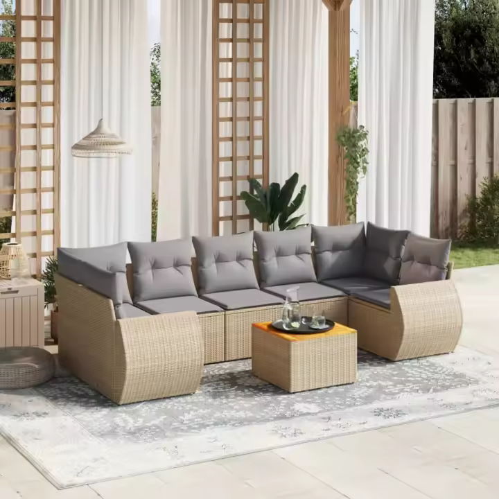 vidaXL Juego de sofás de jardín con cojines beige 8 pzas ratán PE - 1