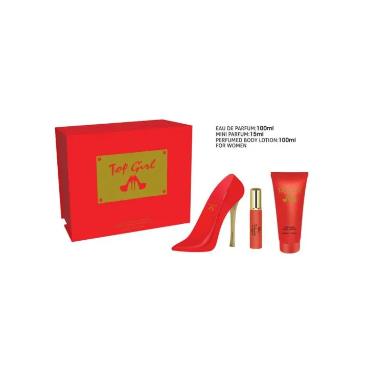 ESTUCHE TOP GIRL RED PARA MUJER----TOP GIRL BLACK 100ML, MINI PARFUM TOP GIRL BLACK 15ML Y BODY LOTION 100ML----- MARCA TIVERTON - 1