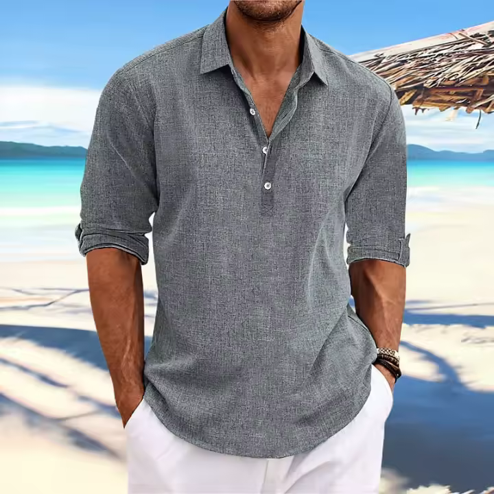 Men's Large Size Solid Color Shirt Linen Lapel Long Sleeve Casual Shirt Men - 1