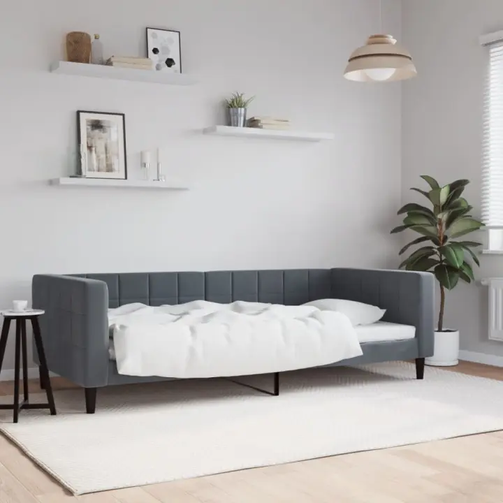 Sofá cama sin colchón terciopelo gris oscuro 90x200 cm - 1