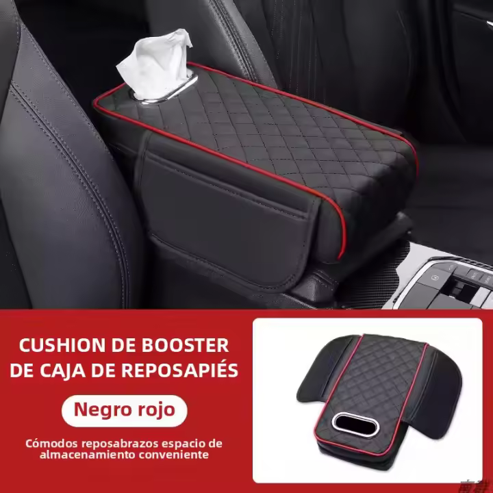 SEAMETAL Almohadilla De Apoyo Para Coche 7.5CM Gruesa Funda Protectora De Consola Central Soporte De Codo Y Porta Pañuelos En PU De Memoria Negro Gris Rojo Para Mayores De 18 Años - 1