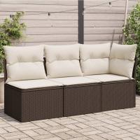 vidaXL Sofá de jardín de 3 plazas con cojines ratán sintético beige en color beige y gris/Marrón/Gris y más | acolchados duraderos para sofás de jardín terraza exterior - details 1