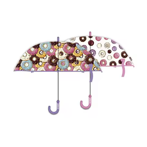 Paraguas Donuts Grande Adulto Automático Transparente de Eva, Estampado Donuts, Color Morado, 83 cm, Kiglam - 1