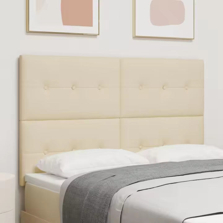 Cabecero de vidaXL con botones, tapizado en crema de 140 cm - 1