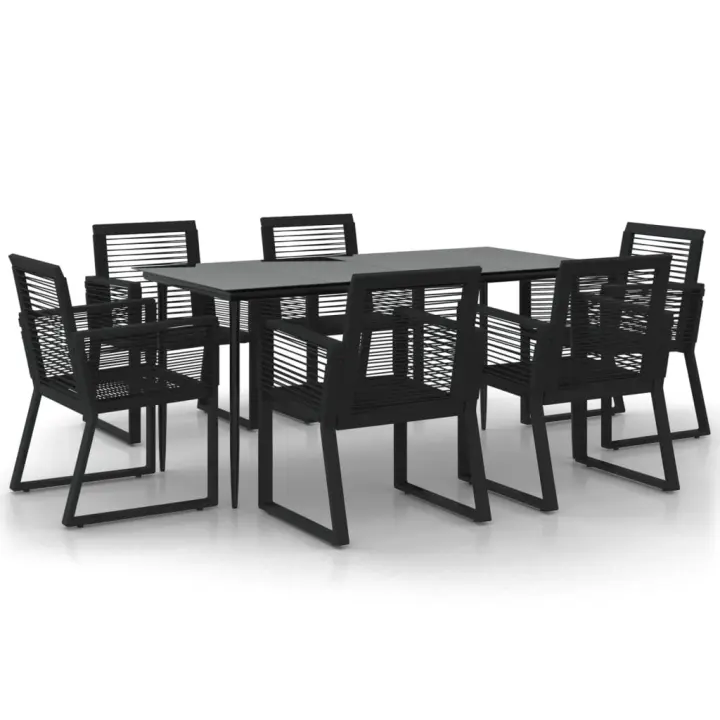 vidaXL Juego de comedor para jardín 7 piezas ratán PVC negro - 1