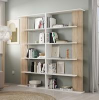 Meimon Estantería ALIDA alta con 5 estantes fijos, tablero melaminizado E1 (18/15 mm), cantos PVC 0,6 mm, uso como separador de ambientes, 180x90x25 cm, carga máxima 20 kg, Blanco Ark/Roble Canadian, 24,80 kg, - details 2
