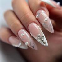 Juego De 24 Uñas Postizas Con Diseño De Flor Y Forma De Coffin Largas Ballerina Frases Francesas Acrílicas Cubiertas Por Encima Para Uñas Artísticas - details 35