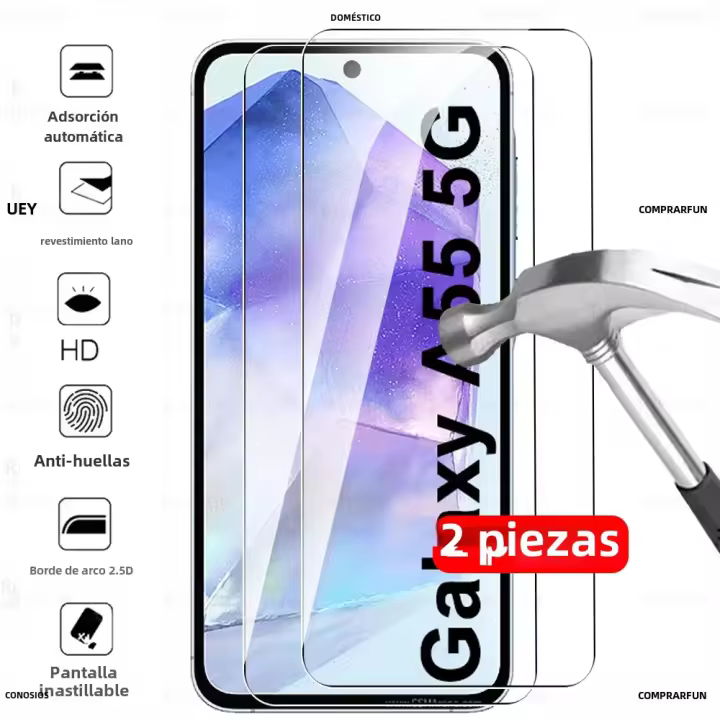 2 Pcs Protector De Pantalla De Vidrio Templado Para Samsung Galaxy A55 5G Compatible Con A35 A25 A15 A05s A05 4G Resistente Al Agua Y Arañazos Cubierta Completa - 1