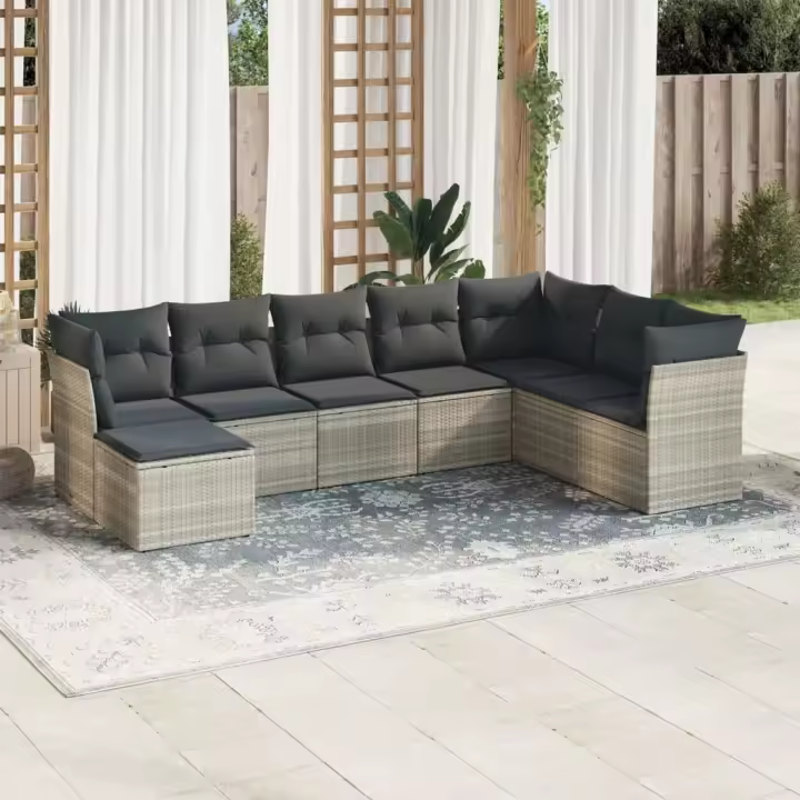 vidaXL Set de sofás de jardín 8 pzas y cojines ratán sintético gris - 1