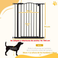 PawHut Barrera de Seguridad para Perros Extensible 74-80 cm, para Puertas y Escaleras, Barrera para Perros, Montaje a Presión y Doble Bloqueo, Negro - details 2