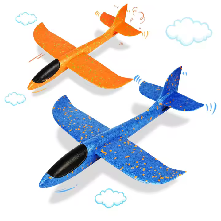Avión de planeadores de espuma para niños - 2 piezas Avión de juguete grande Juguetes de avión de poliestireno Planeadores voladores - Manual, EEP, Inercia, Duradero - Deporte familiar al aire libre - 1