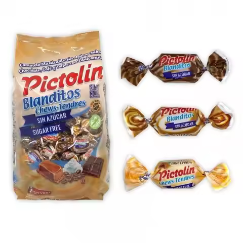 PICTOLIN BLANDITO Sabor TOFFEE, NATA-CAFE & CHOCOLATE - Caramelo Masticable SIN AZUCAR - Bolsa 1KG - 1