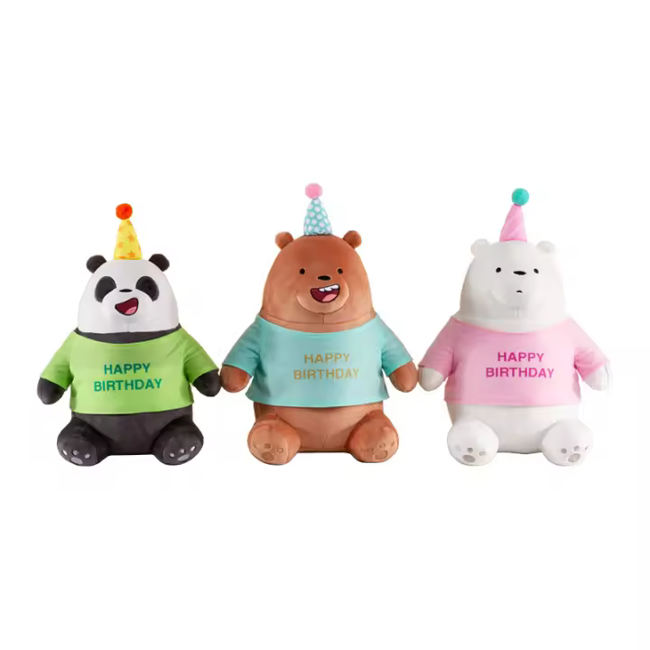 Muñeco De Peluche Kawaii We Bare Bears 25cm Serie Feliz Cumpleaños Oso De Hielo Grisón Panda Inflado Con Poliéster Regalo Ideal Para Todas Las Edades - 1