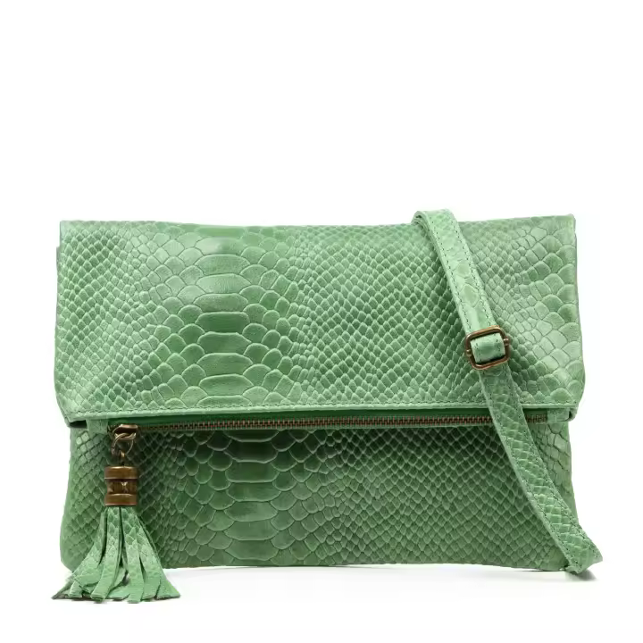 FIRENZE ARTEGIANI Alzano bolso bandolera mujer. Piel auténtica Gamuza grabado serpiente. Fabricado en Italia 27x5x29 Cm. - 1