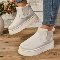 Botas Cortas De Peluche Para Mujer Invierno 2024 Calzado Casual Suela De Goma Material De Superficie CANVAS Lining PU Botas Chelsea De Tobillo Plataforma Sin Tacón - details 10