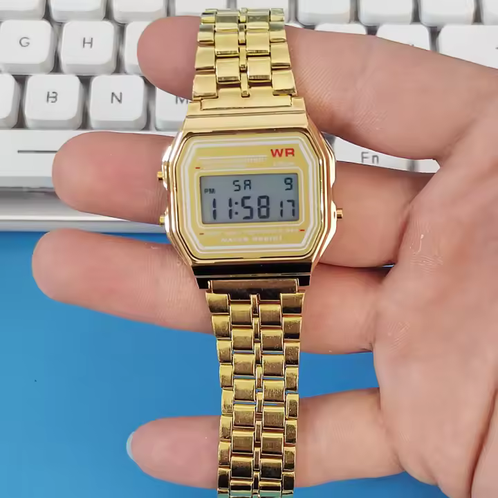 Reloj Digital Elegante Para Mujer En Oro Y Plata De Acero Inoxidable Reloj De Pulsera Electrónico Para Negocios Y Hombres - 1