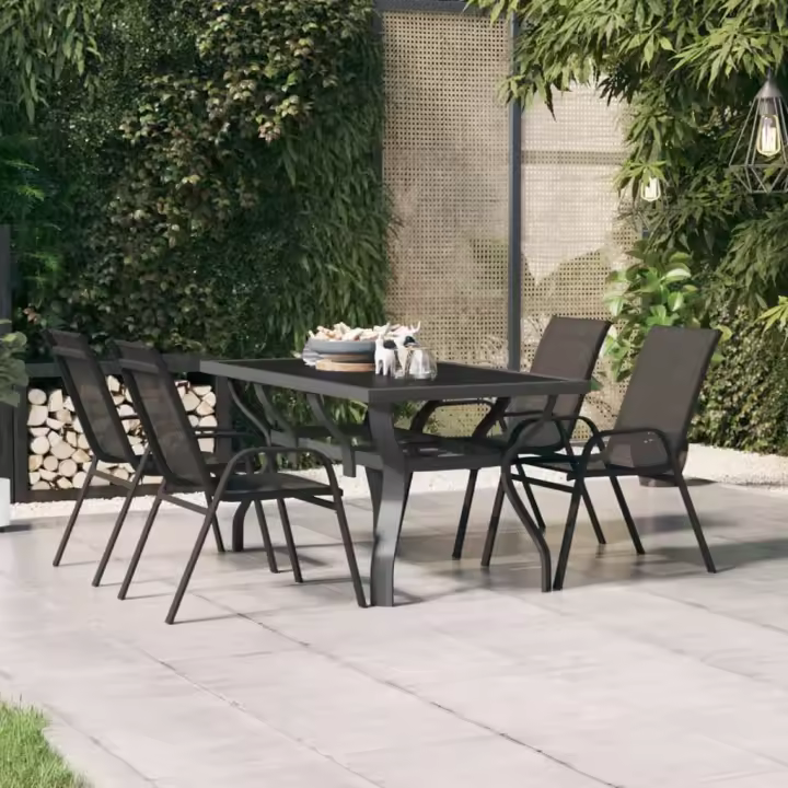 Mesa de Jardín gris y Negro 140x70x70cm en Maple y Vidrio - 1
