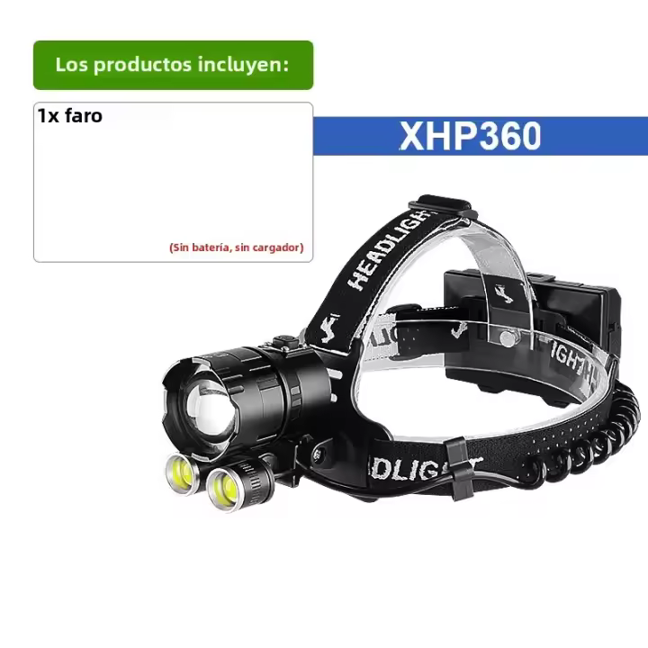 Linterna Frontal Super Potente XHP360 COB Con Zoom Telescópico Luz LED Rechargeable USB Para Pesca Nocturna Rescate Caving Y Caza - 1