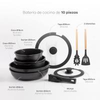 Bergner Click&Cook Batería de cocina 10 Pzs Negro/Mango extraíble, 3 Sartenes, 2 Cazos, Tapas y Utensilios/Aluminio fundido - details 1