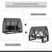 Outsunny Balancín de Jardín de 3 Plazas Convertible en Cama Columpio Jardín Exterior con Mosquitera Estructura de Metal Carga 300 kg 240x140x197 cm - details 3