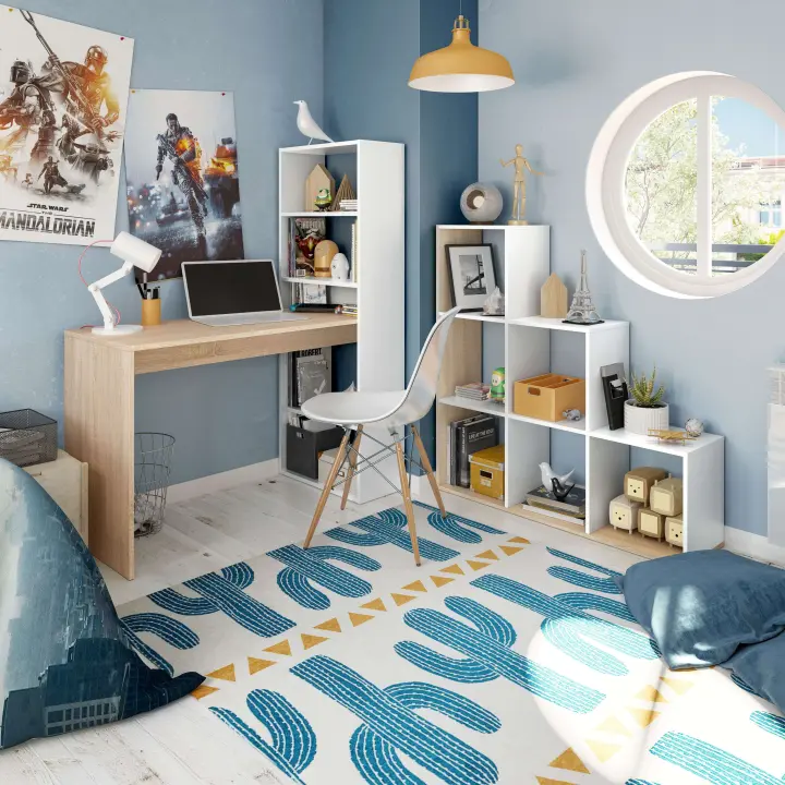 Pack Muebles de Oficina Dormitorio Juvenil Color Blanco artik y Roble canadian (Mesa duplo + estantería) - 1