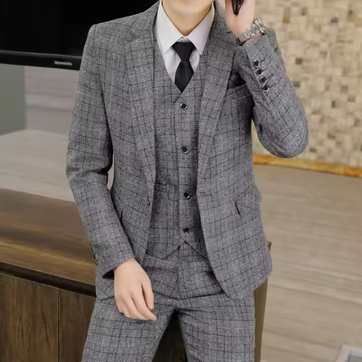 Traje De Negocios Para Hombre Slim Fit Conjunto Tres Piezas Con Chaleco Y Pantalones Elegante Vestimenta Profesional Para Bodas - 1