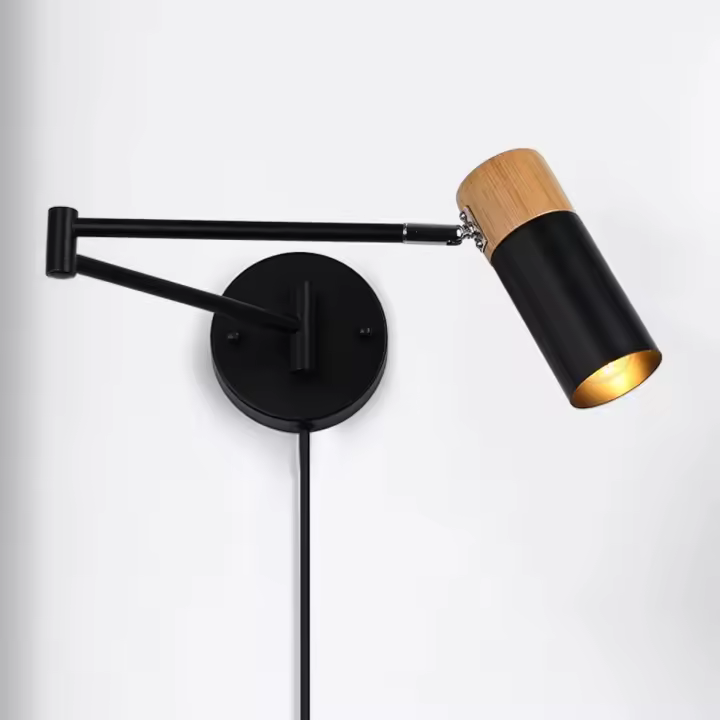 ALPINALUZ Aplique de Pared Moderno con Brazo Oscilante y Cable de Enchufe Madera y Aluminio - 1