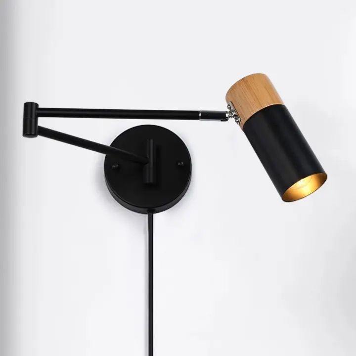 ALPINALUZ Aplique de Pared Moderno con Brazo Oscilante y Cable de Enchufe Madera y Aluminio - 1