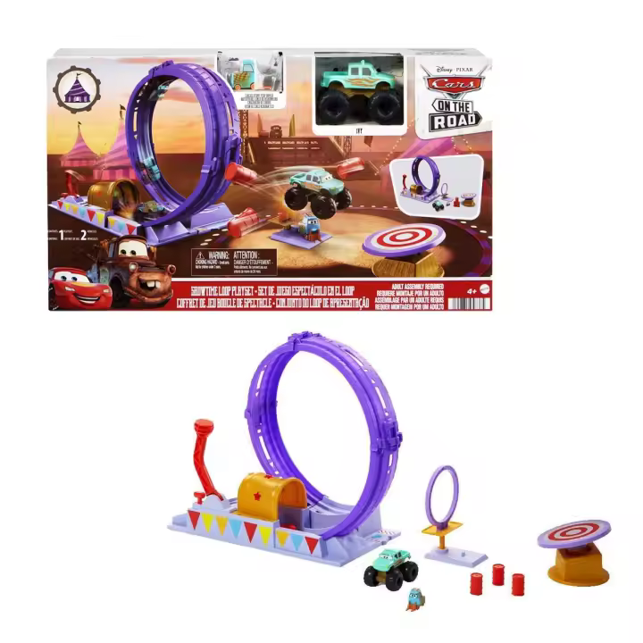 Disney Cars on the Road Set de juego Circo de acrobacias para coches. inlcuye 2 vehículos y accesorios. +4 años (Mattel HGV73) - 1